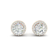 3Ct Round Cut Moissanite Halo Stud Earrings 14K Gold Plated Push Back
